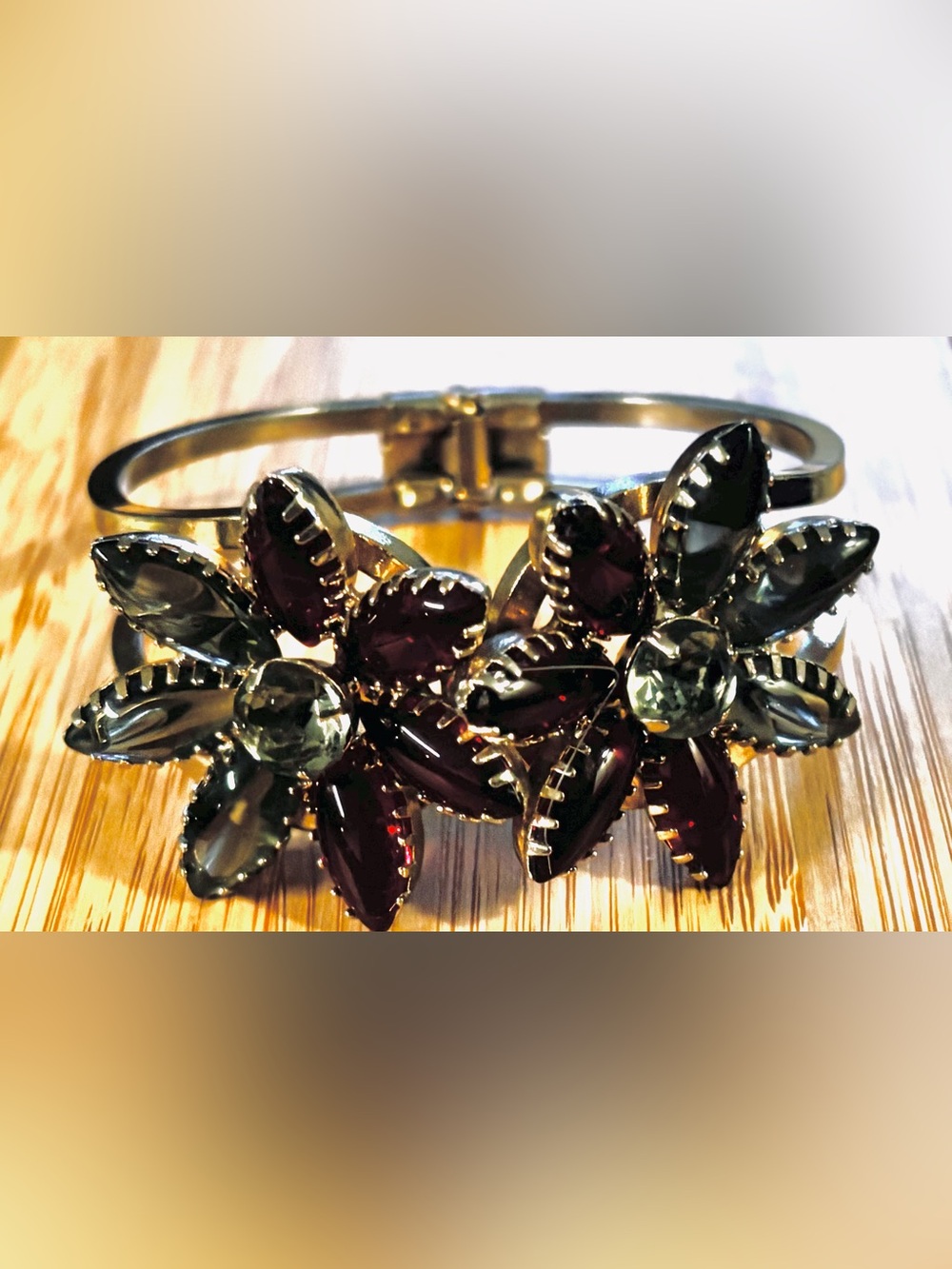 Gold 1940’s Cuff Bracelet with Interlinking Flower Accent